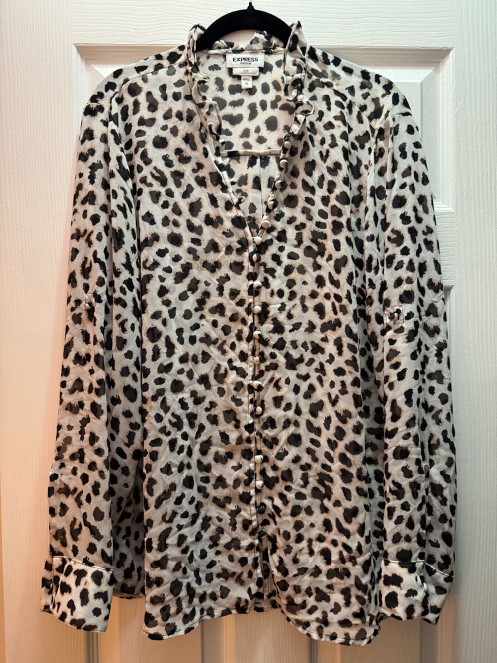 Express Women's Leopard Print Button-Down Blouse - Black & Cream